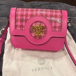 Versace Calfskin Vinyl Small Houndstooth La Medusa Bag *BRAND NEW*